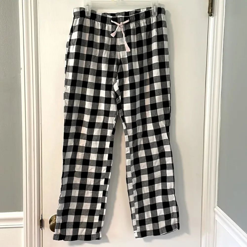 Old Navy cotton black & white check flannel pants stretch waist Small
